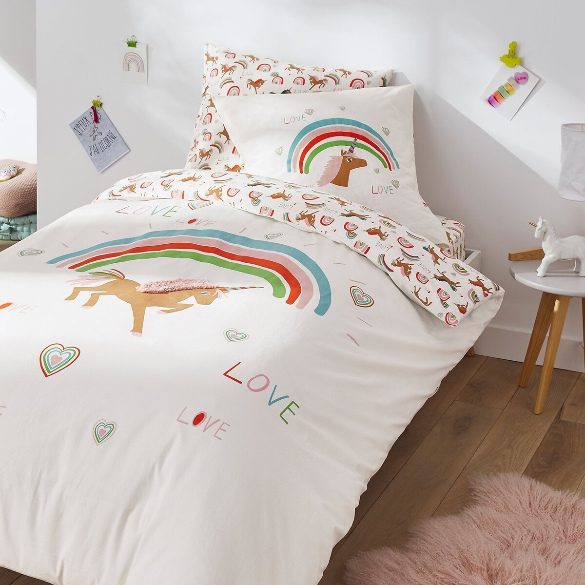 Taie d’oreiller en coton biologique, Licorne imprimé, LA REDOUTE INTERIEURS