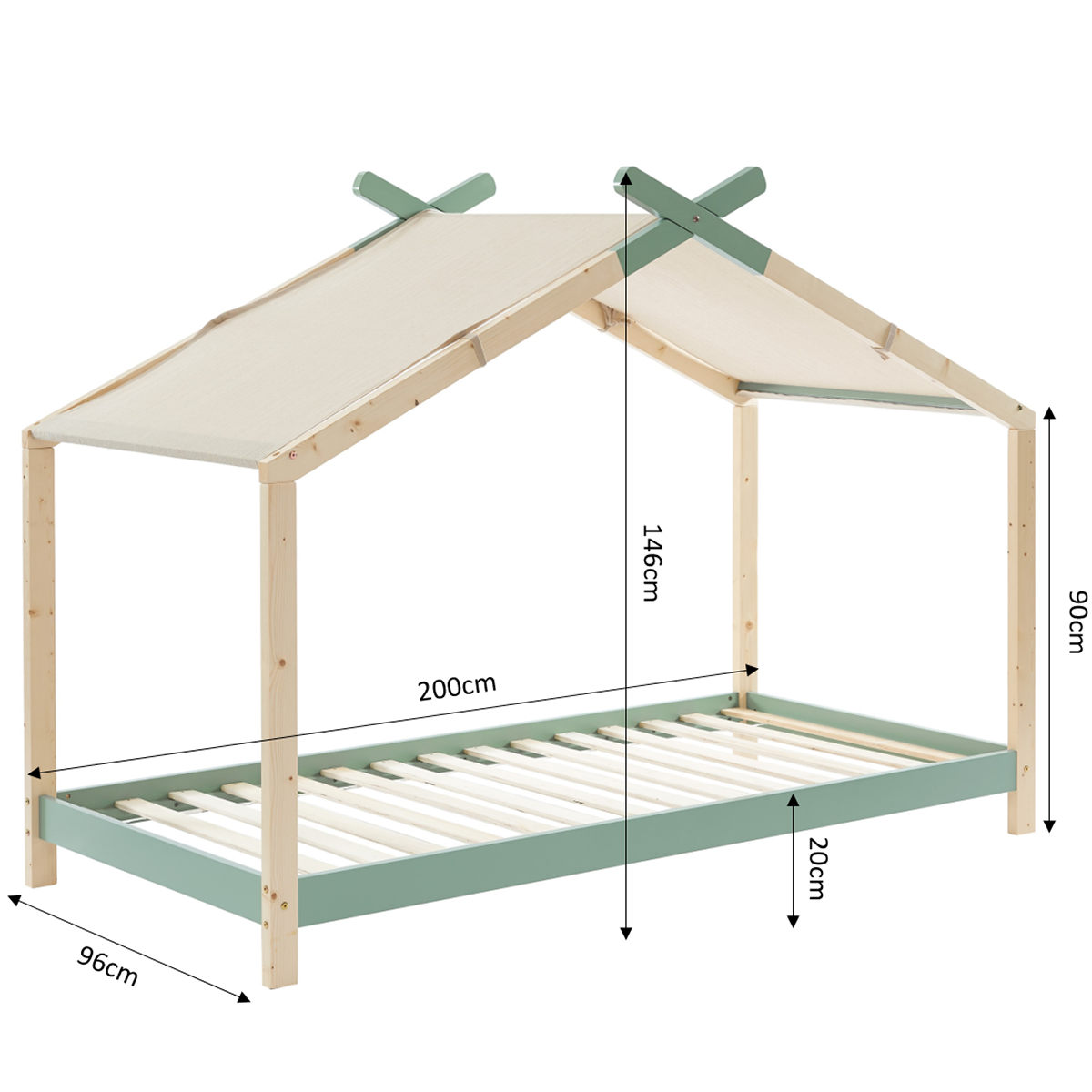 Lit cabane enfant en pin massif - CHARLY vert, HOMIFAB