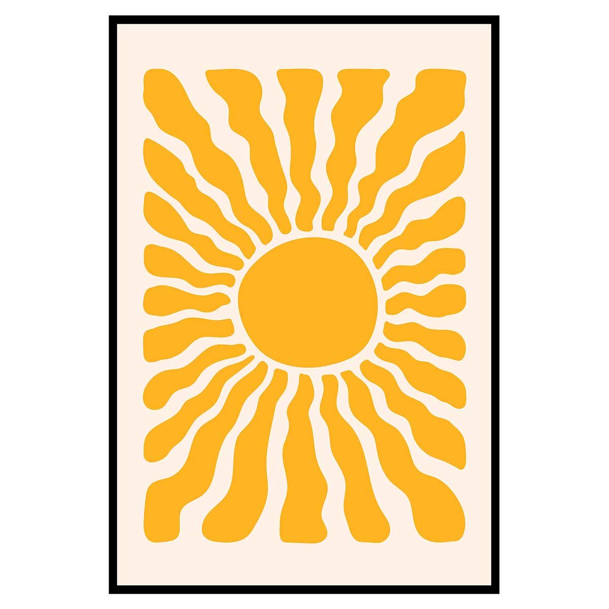Affiche encadrée soleil abstrait rétro affiche + cadre en métal - noir, HEXOA