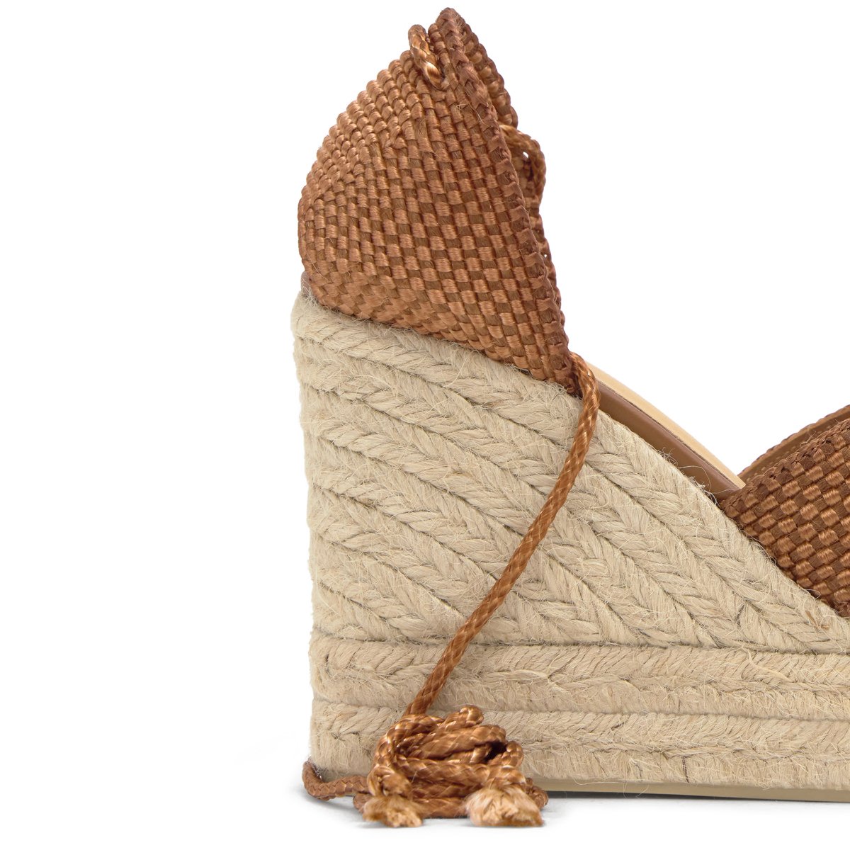 Sandales compensées en jute et rayonne tressées à lacets BECCA EXTRA PLATFORM cognac, CASTANER