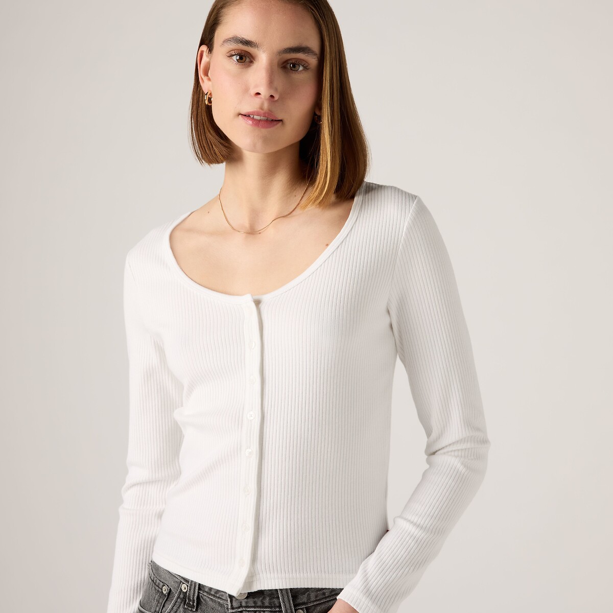 T-shirt boutonné manches longues blanc, LEVI'S