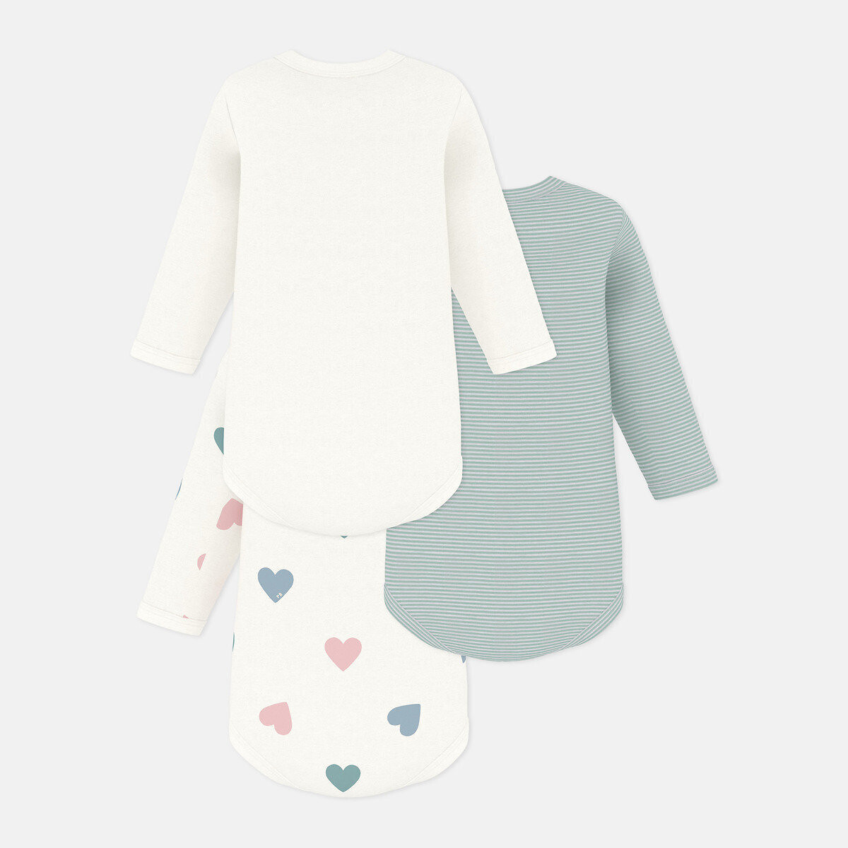 Lot de 3 bodies manches longues vert + blanc, PETIT BATEAU