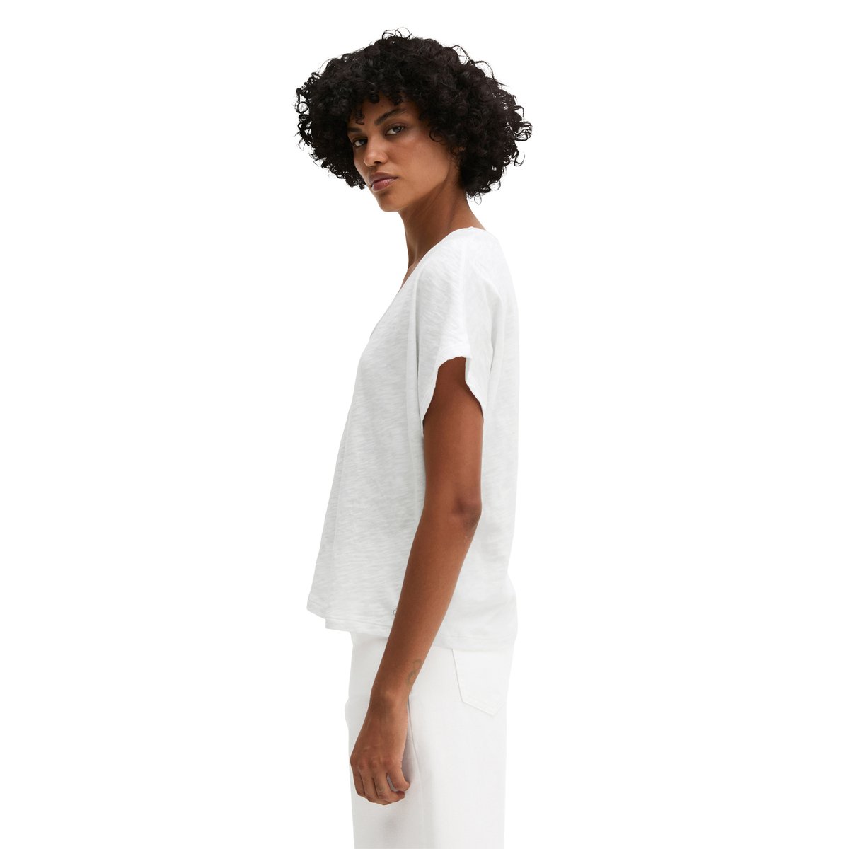 T-shirt loose en jersey slub blanc, MARC O'POLO