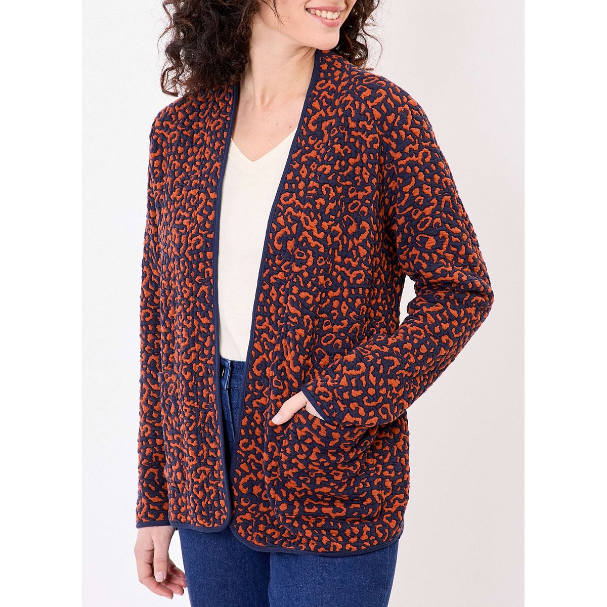 Veste souple maille jacquard LEOTI marine orange malia, LA FIANCÉE