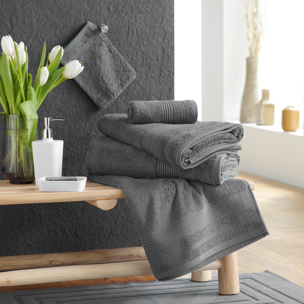 Serviette de Toilette en Coton Tendresse douceur anthracite, EDEN