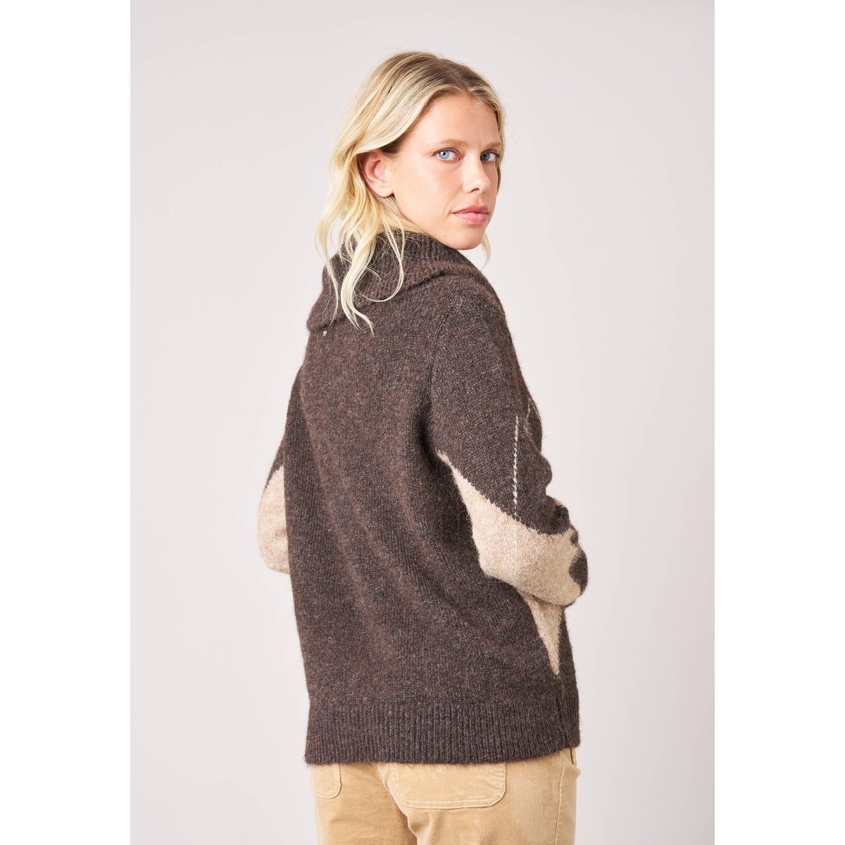 Pull femme jacquard losanges col roulé MARILOU brown, DEELUXE