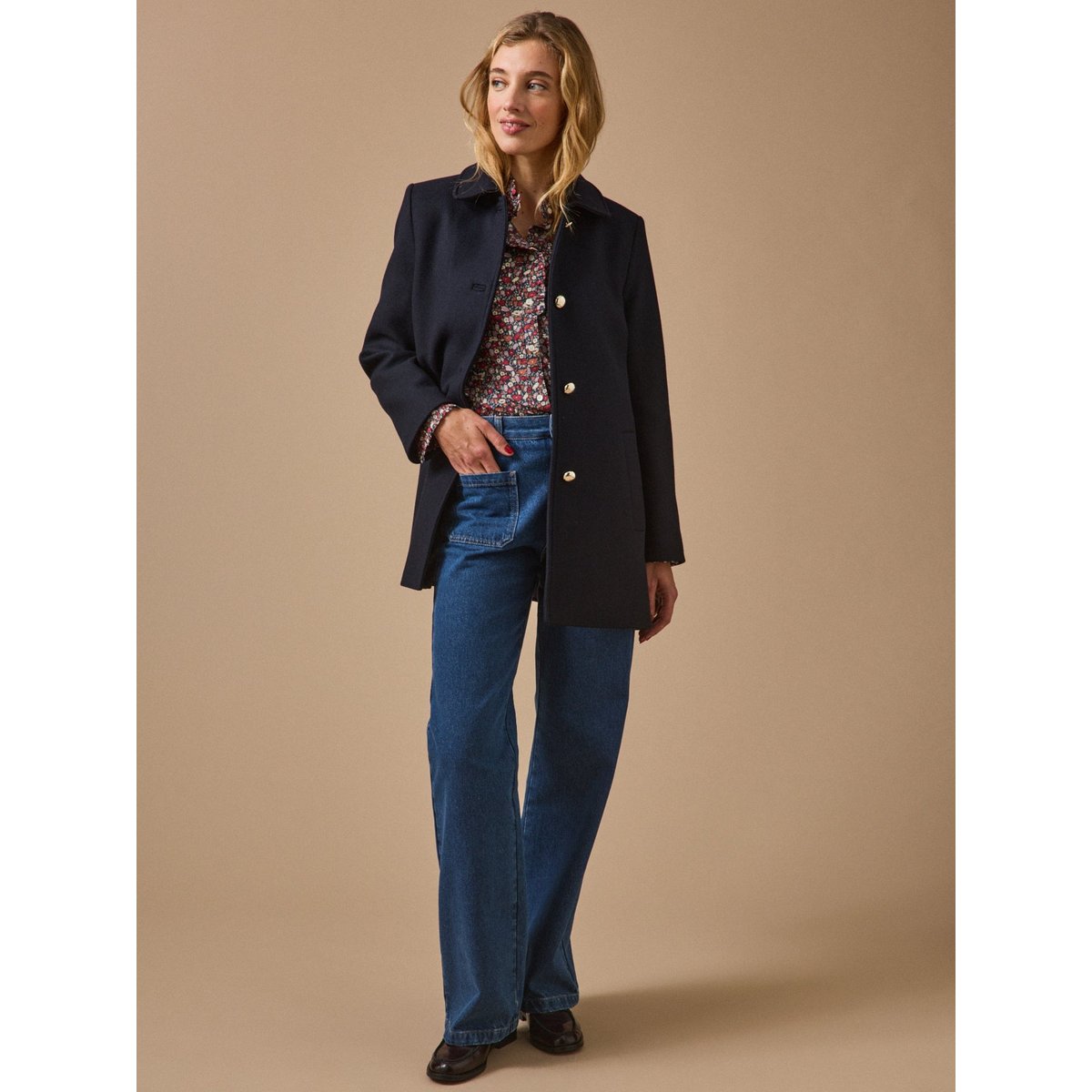 Manteau droit lainage uni encre, CYRILLUS