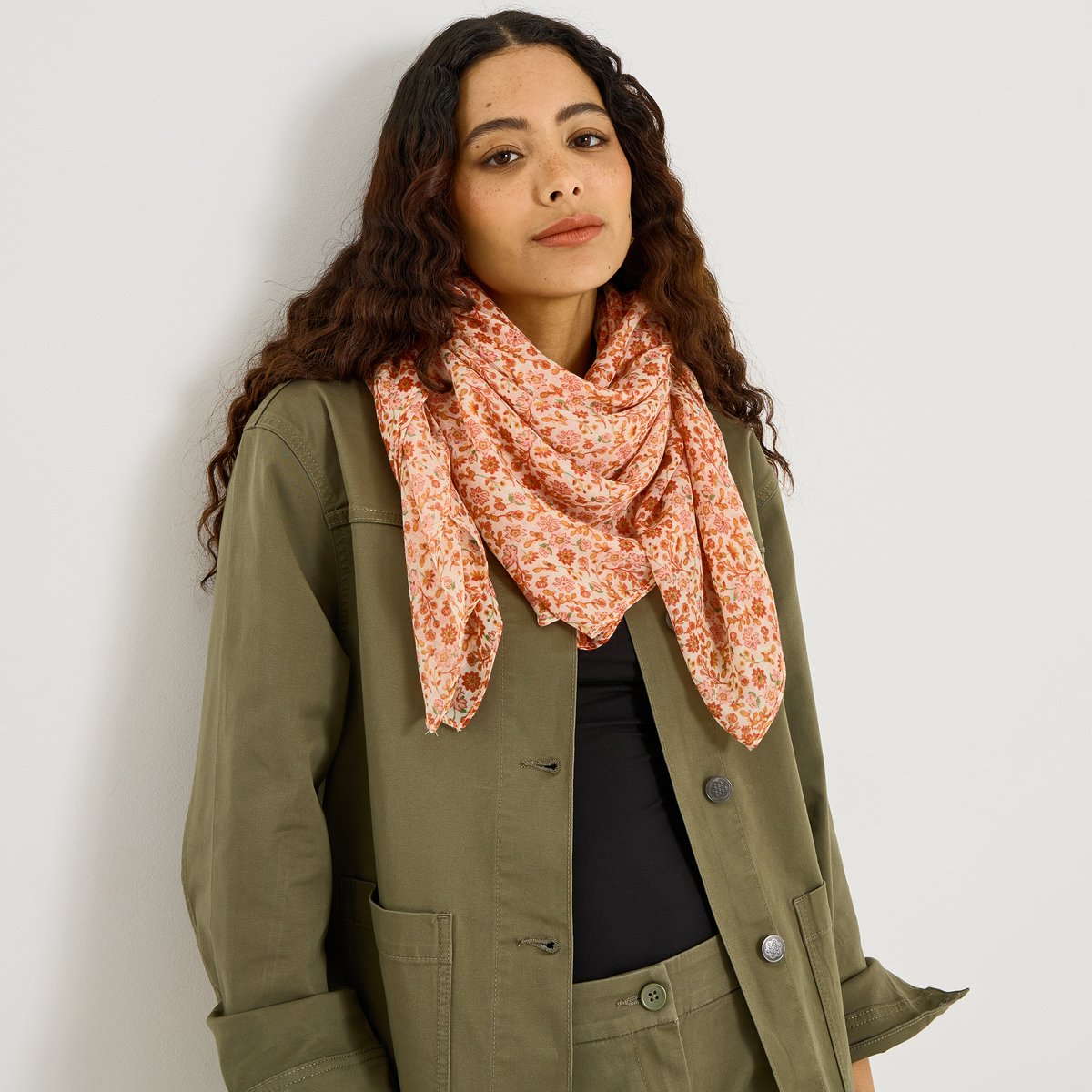 Etole longue imprimé fleuri orange, GRAIN DE MALICE