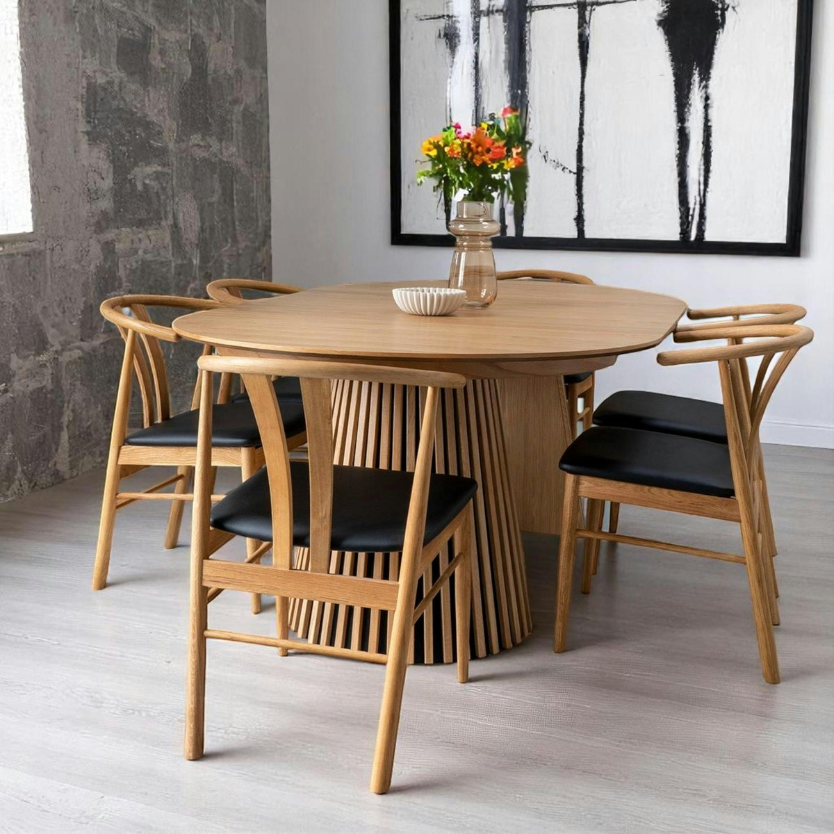 Table ronde extensible avec pied baguette AMSTERDAM chêne clair (10 places), PIER IMPORT