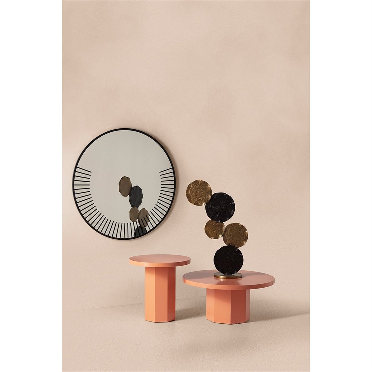 Table basse ronde en bois terre cuite, RECOLLECTION