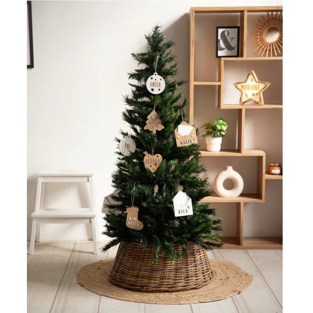 Boule de Noël chien personnalisable en bois blanc, VINTIUN