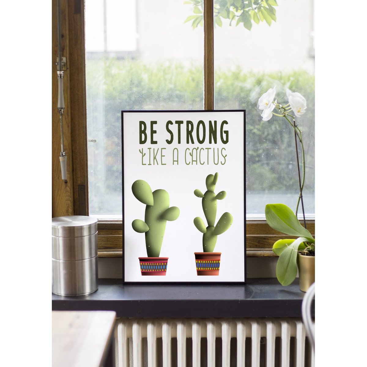 Poster 'Be strong like a cactus' blanc, L'AFFICHERIE