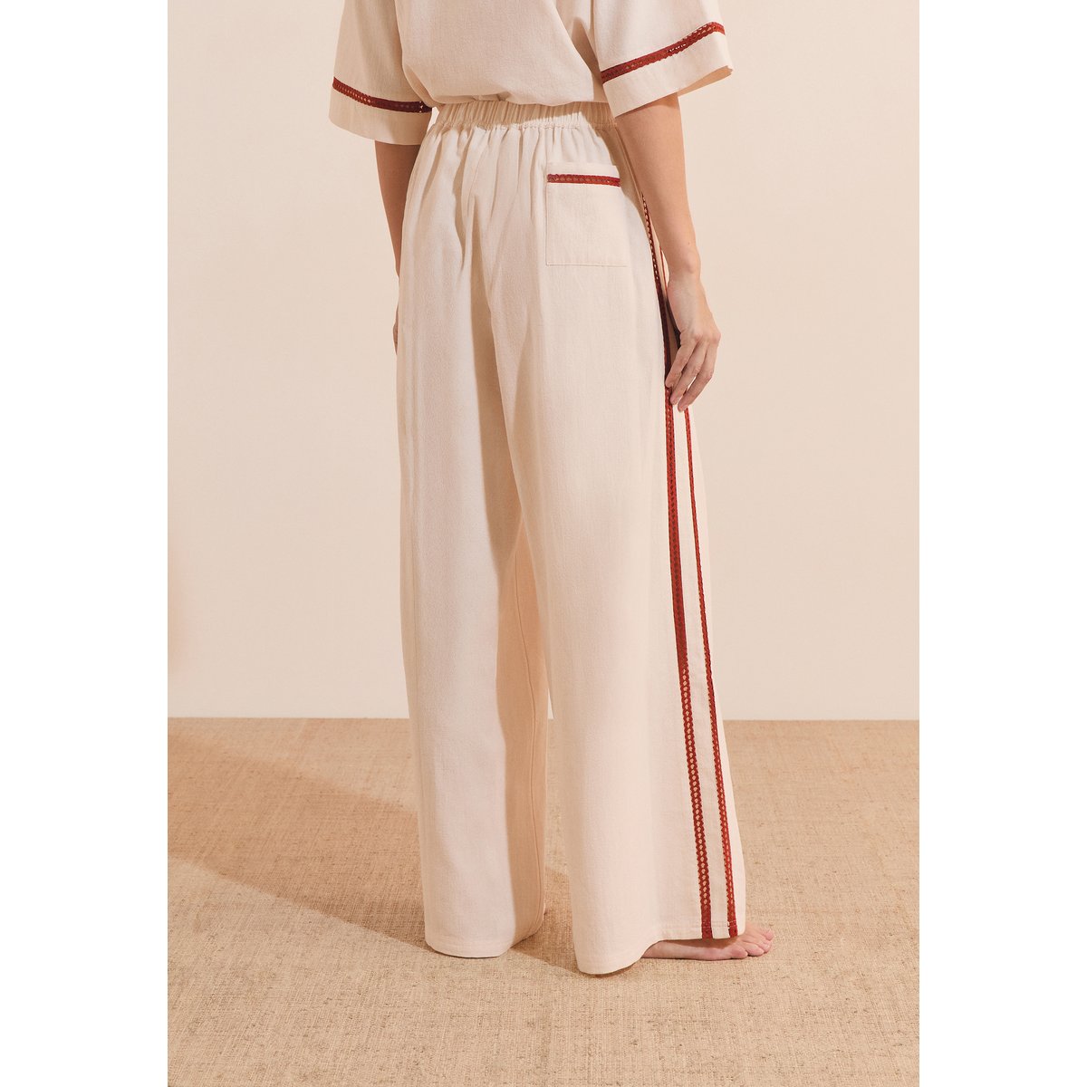 Pantalon de pyjama avec bandes sur les côtés en coton MARINE lin, ETAM