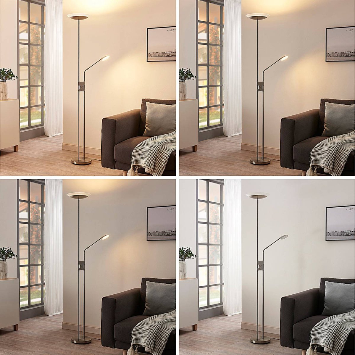 Lampadaire en métal moderneLED, Jonne nickel satiné, LINDBY