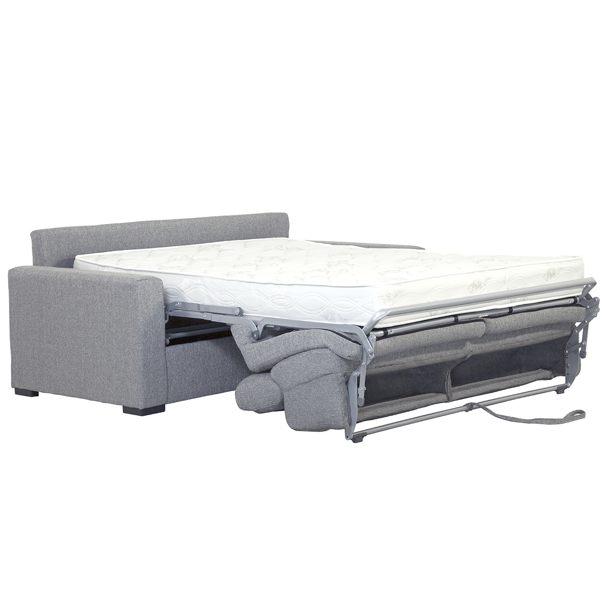 Canapé convertible avec têtières ajustables 3 places en tissu gris clair avec matelas 18 cm NORO gris clair, MILIBOO