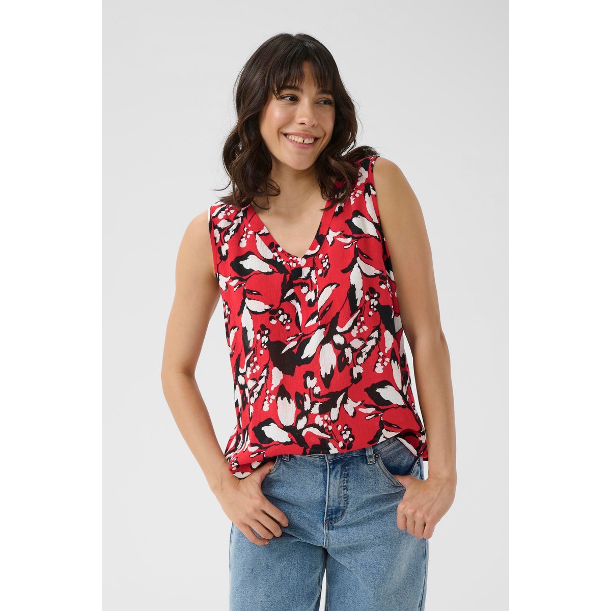 Blouse sans manches rouge rose true red/pink graphic flower, KAFFE