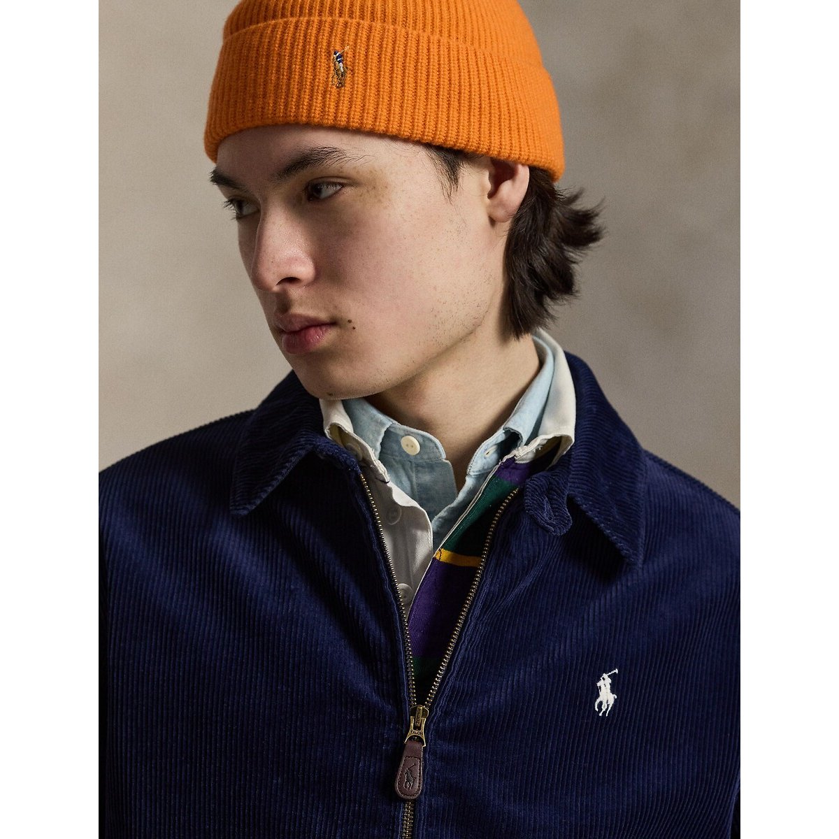 Blouson velours à col polo bleu marine, POLO RALPH LAUREN