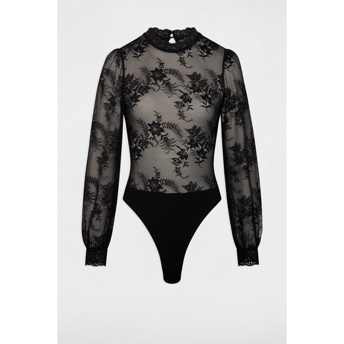 Body dentelle manches longues noir, MORGAN