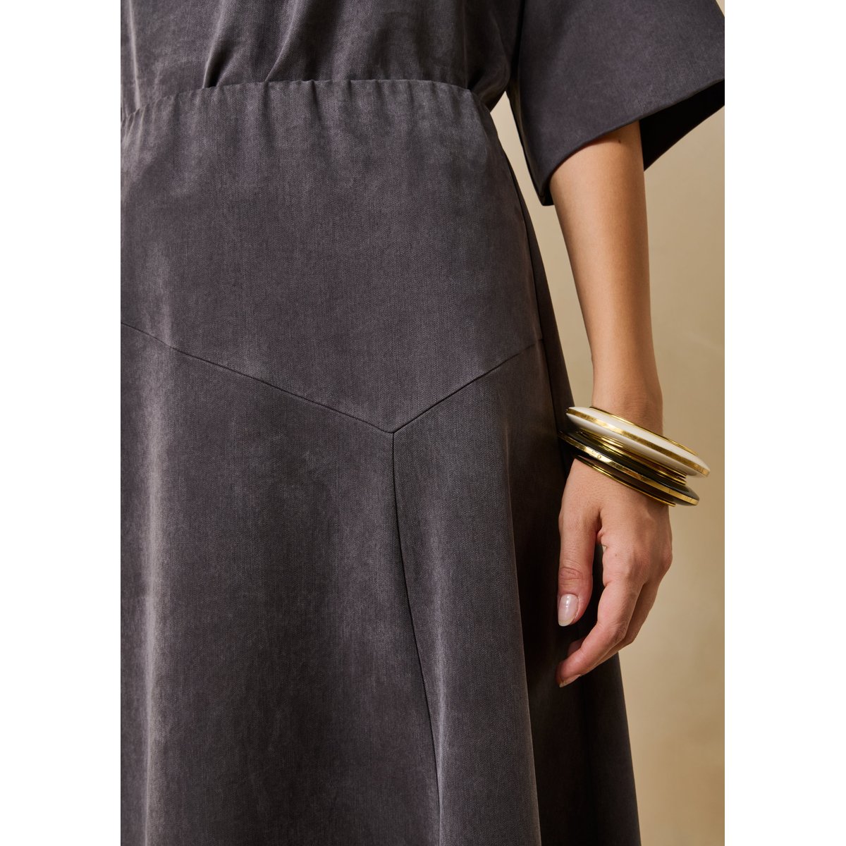 Jupe longue évasée en satin de lyocell anthracite, LA FEE MARABOUTEE