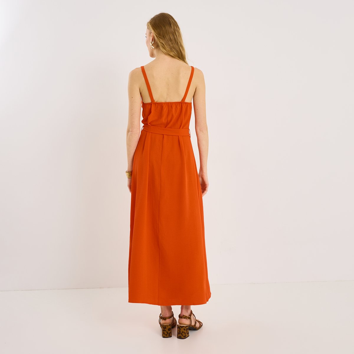 Robe longue unie infroissable à nouer orange, GRAIN DE MALICE