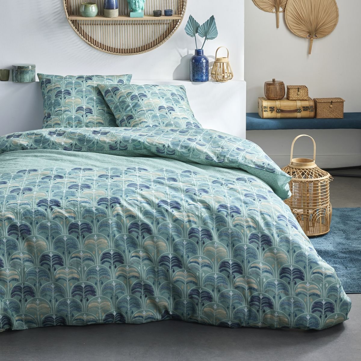 Parure de lit imprimé Floral Coton SUNSHINE FELIX vert, TODAY