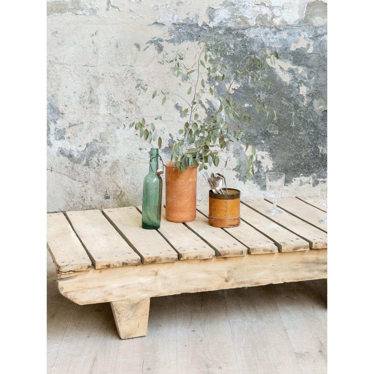 Table basse esprit palette en bois Léonie N°1588 - Bon état bois clair, DEBONGOUT