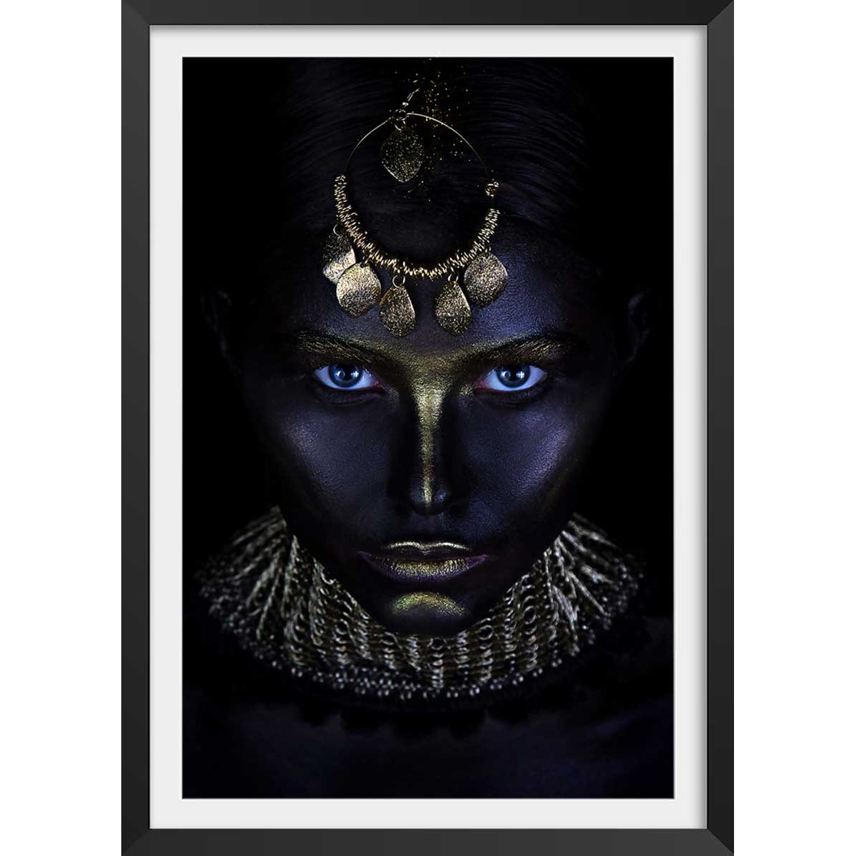 Affiche d'art gold queen affiche + cadre en bois - noir, HEXOA