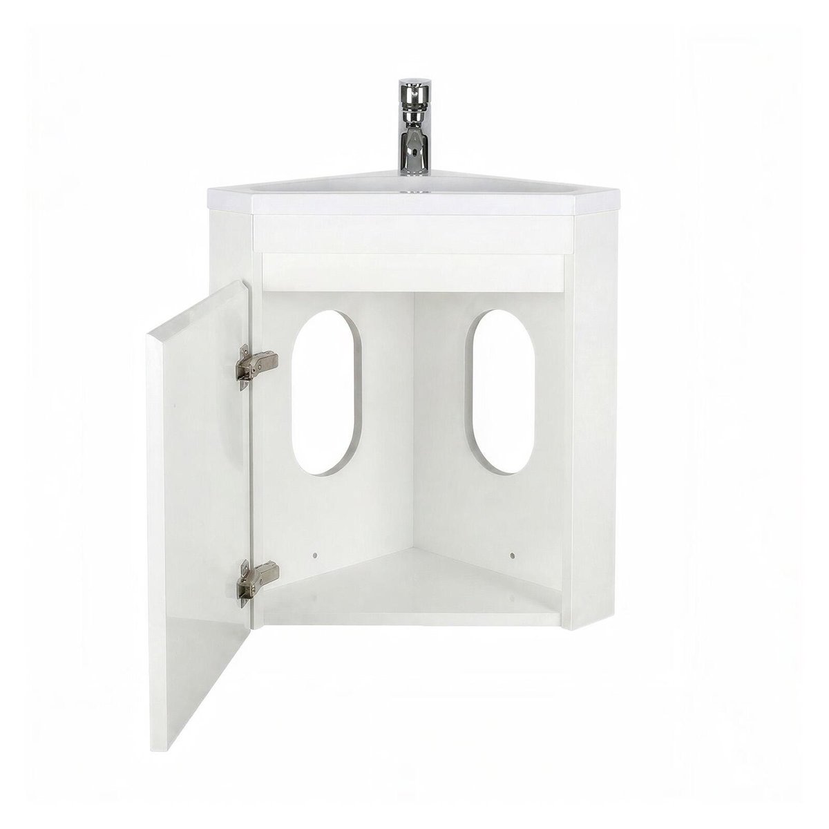 Ensemble lave-mains d'angle suspendu, vasque, robinet et armoire LISA blanc satiné, MOB IN