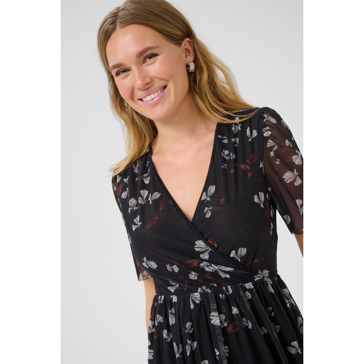 Dress noir black with flowers, CREAM