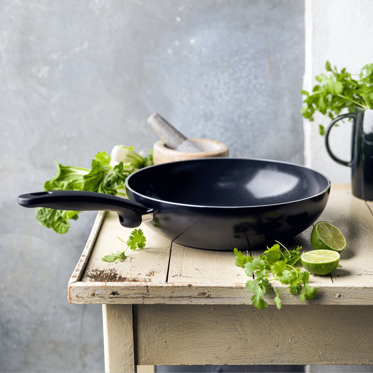Wok 28 cm aluminium  revêtement céramique-Torino noir, GREENPAN
