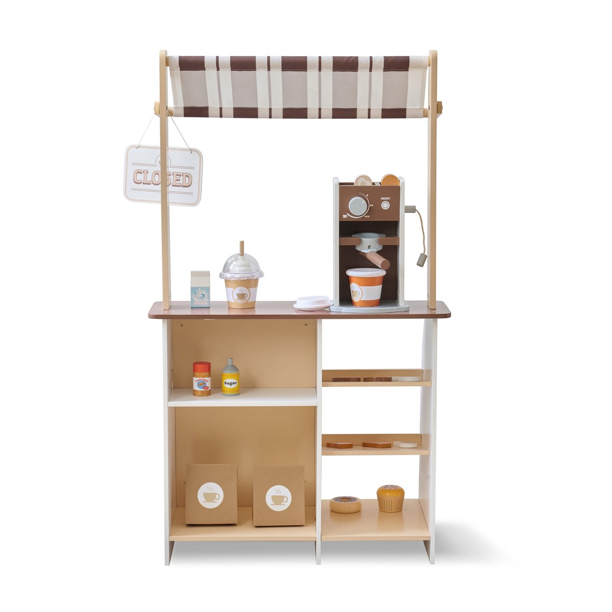 Stand café jouet bois, machine expresso, 29 accessoires, Marron marron, TEAMSON KIDS