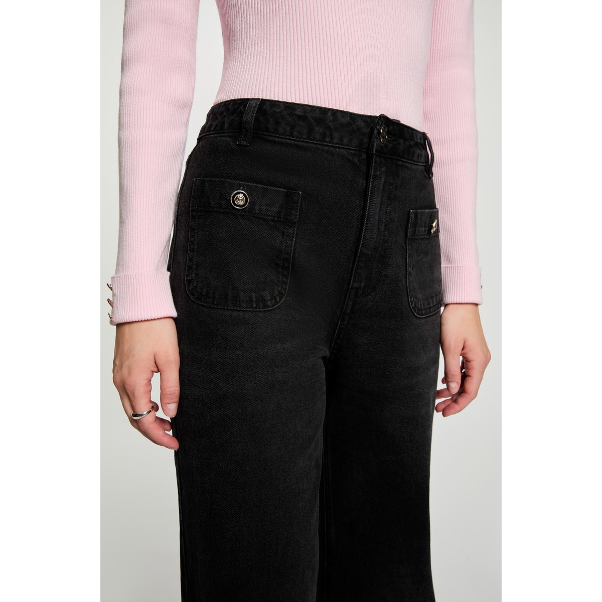 Jean large taille haute denim noir, MORGAN