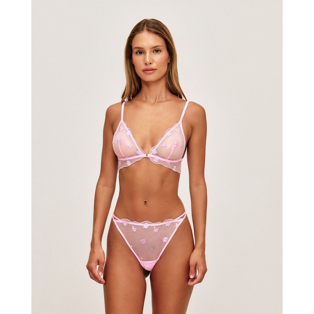 Soutien-gorge triangle en mesh brodé MADISONIZ rose, UNDIZ