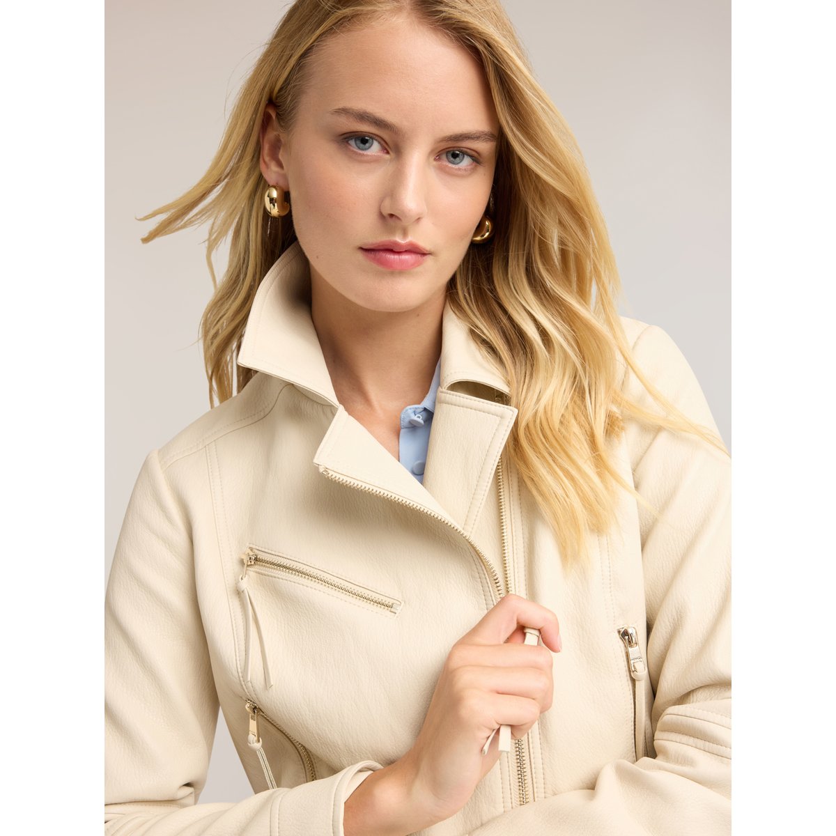 Veste perfecto avec fermeture éclair asymétrique blanc, MOTIVI