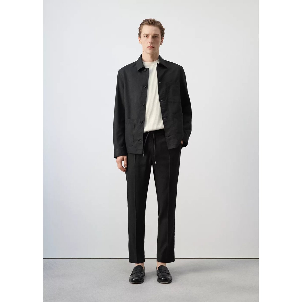 Veste coton lyocell à poches noir, MANGO MAN