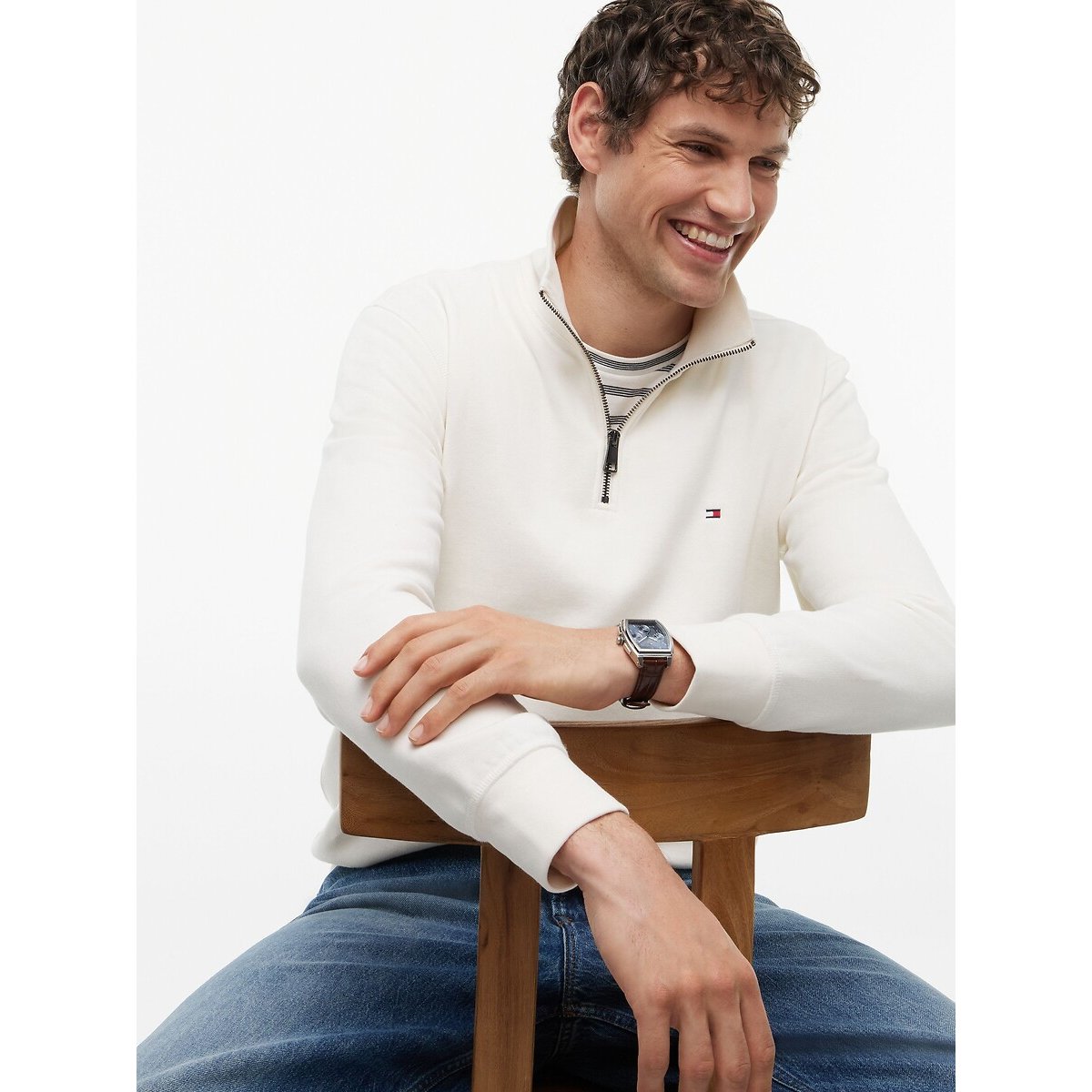 Sweat demi-zip fleece ivoire, TOMMY HILFIGER