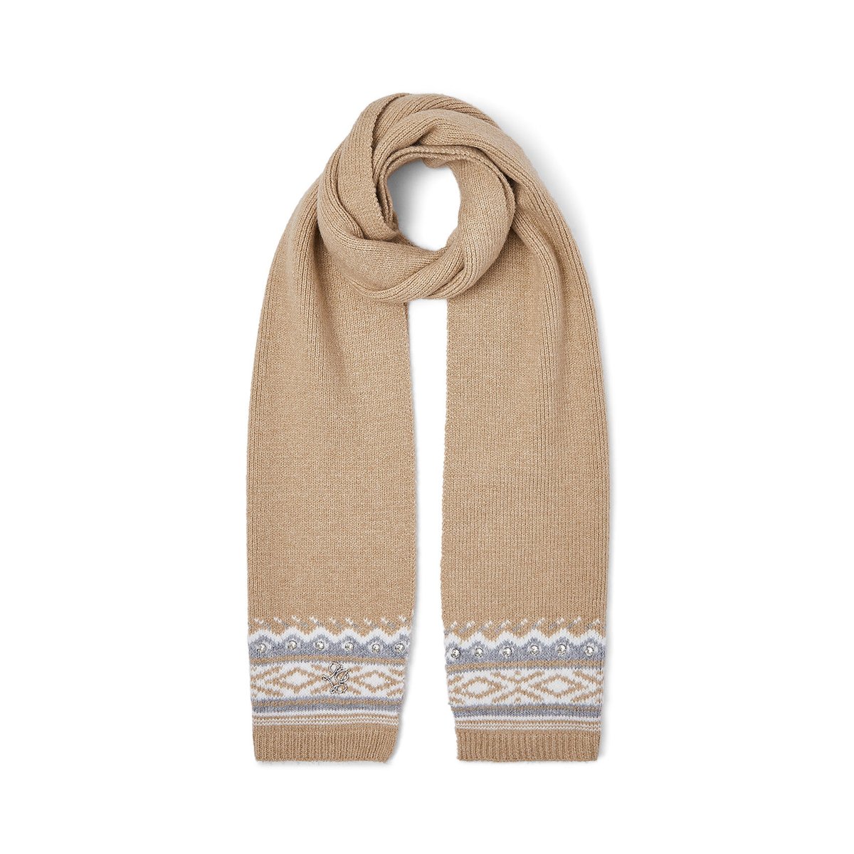 Écharpe jacquard avec broderies bijoux camel, LIU JO