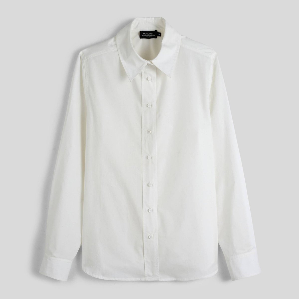 Chemise manches longues unie en coton BIO GOTS blanc, MONOPRIX