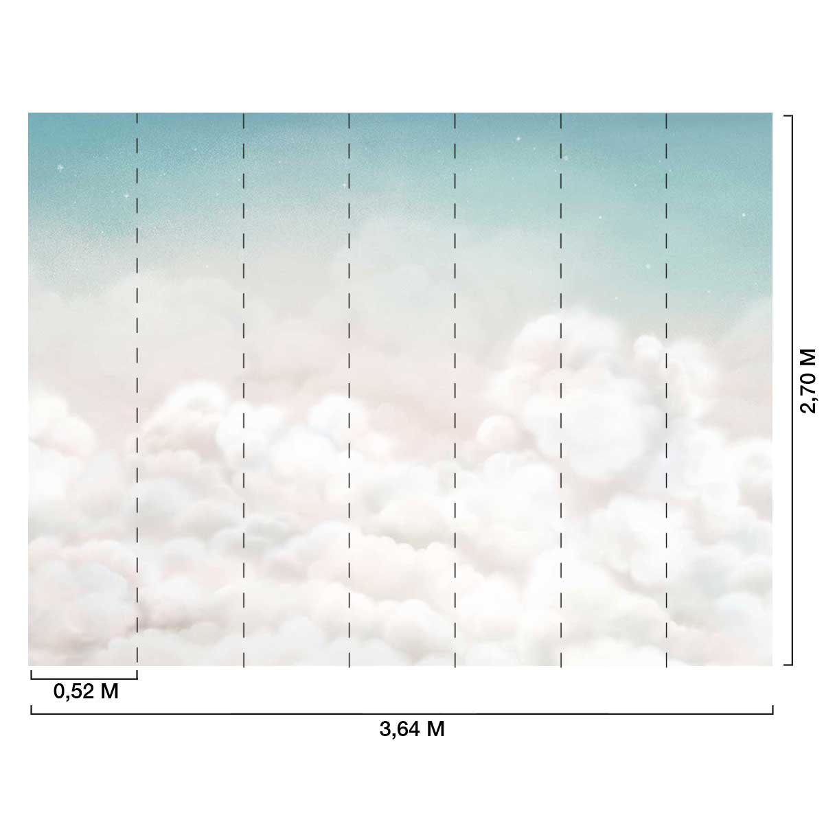 Papier peint nuages doux chambre bébé - Nuages de Ouate bleu, HEXOA