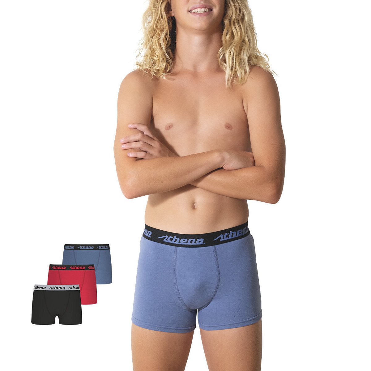 Lot de 3 boxers TRIO CHOC ECO PACK noir + rouge + bleu, ATHENA