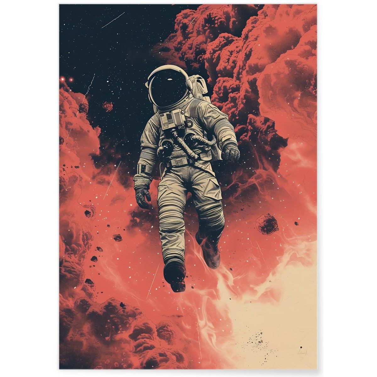 Affiche Astronaute et Nuages Cosmiques blanc, L'AFFICHERIE