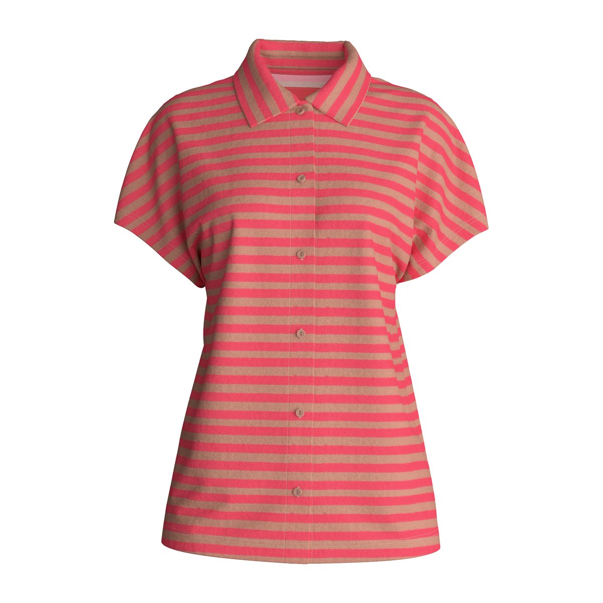 T-shirt à manches courtes avec boutons en tissu éponge manches courtes Coton LOUNGE STRIPE timeless taupe, CALIDA