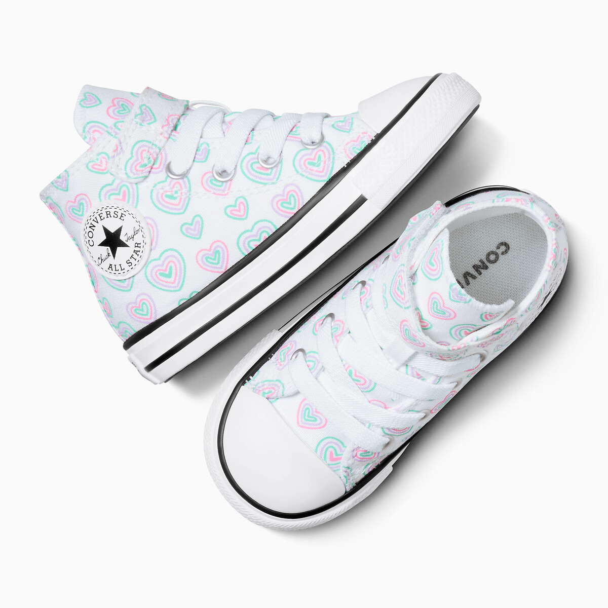 Kids' All Star 1V Hi Happy Hearts High Top Trainers heart print, CONVERSE