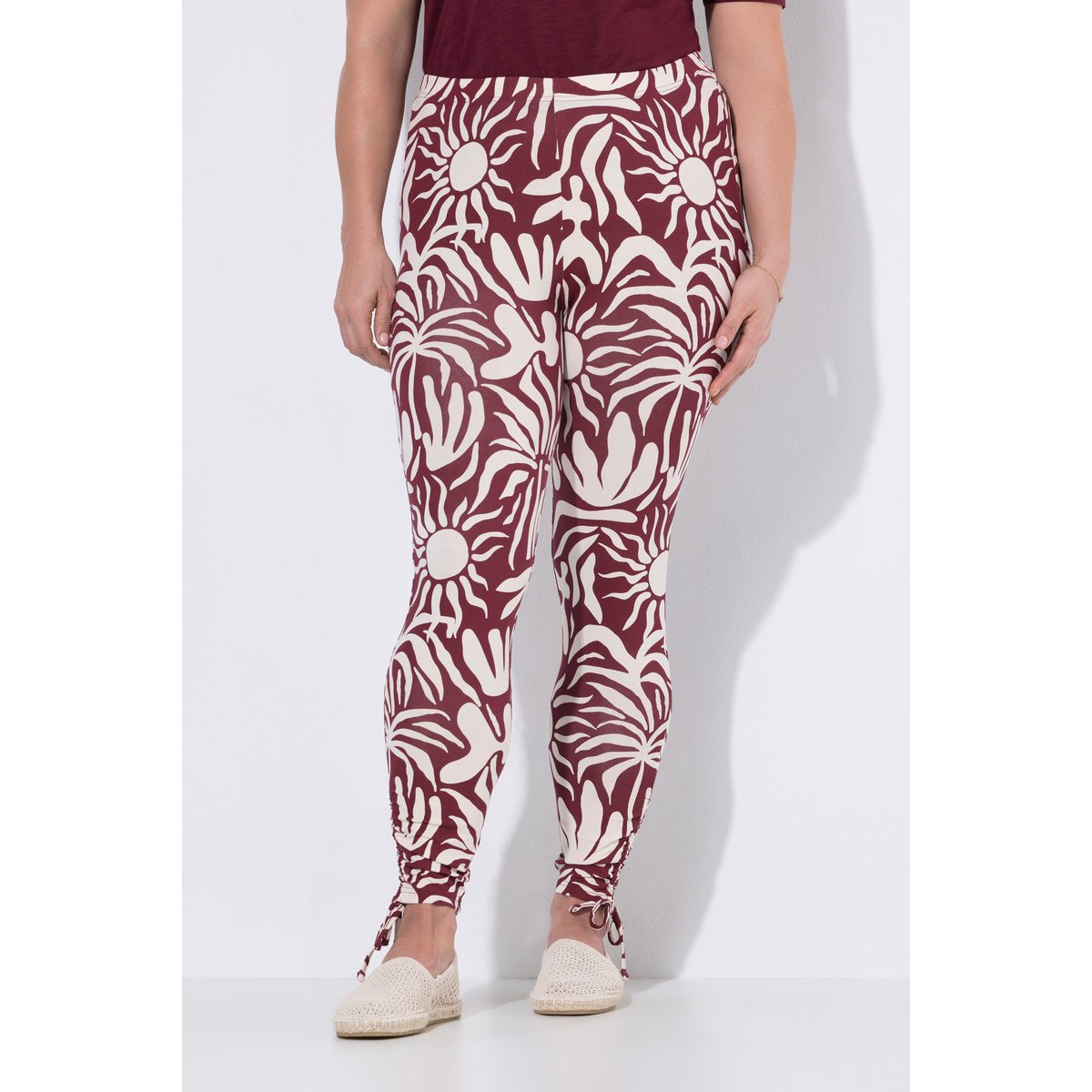 Legging motif feuilles, en coton bio feuille morte, ULLA POPKEN