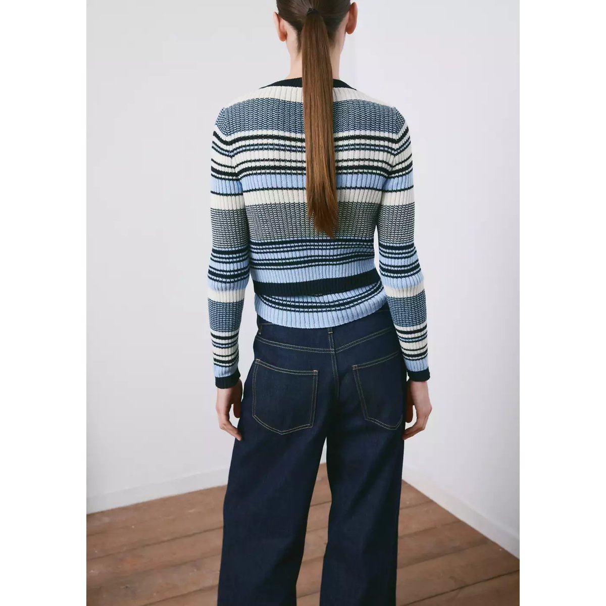 Cardigan maille rayures bleu, MANGO