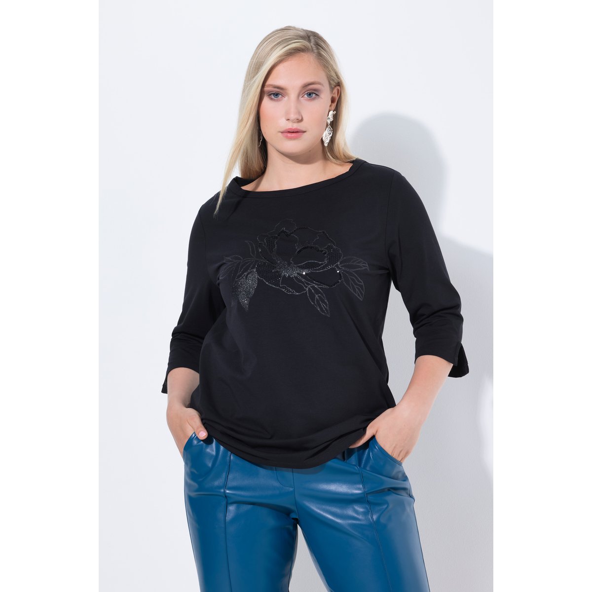 T-shirt à encolure bateau et manches longues noir, ULLA POPKEN