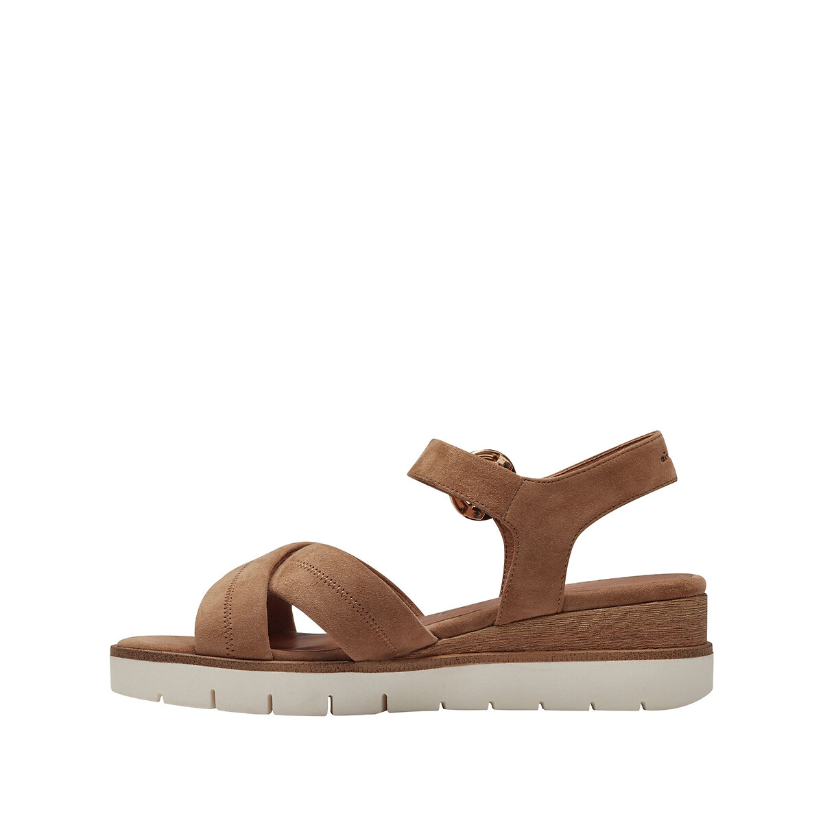Sandales compensées en cuir camel, TAMARIS
