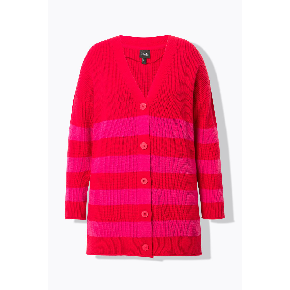 Cardigan rayé à bords roulottés litchi, ULLA POPKEN