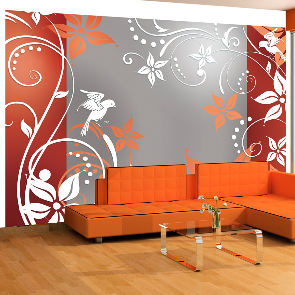 Papier peint intissé panoramique Floral fantasy II gris / argent, EDEN