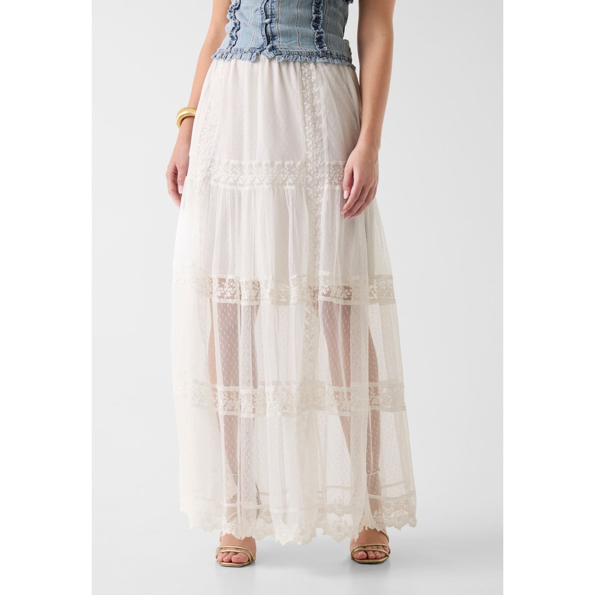 Jupe Maxi Au Crochet blanc, GUESS